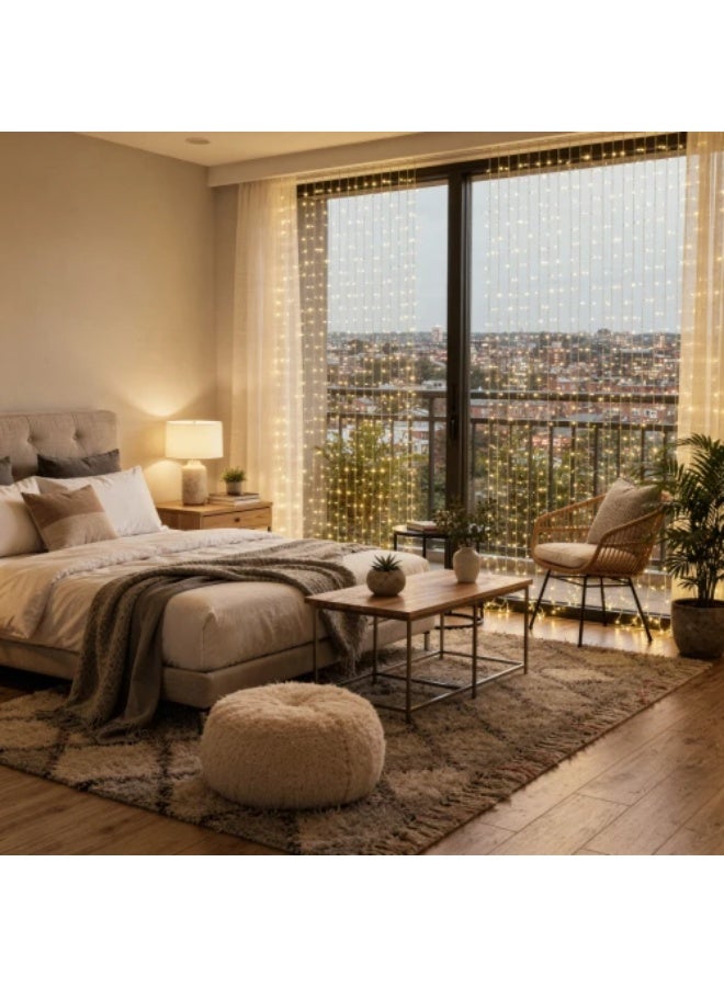 Curtain String Lights – 3×3 meters – Warm Yellow Light – Electric Powered - Image 3